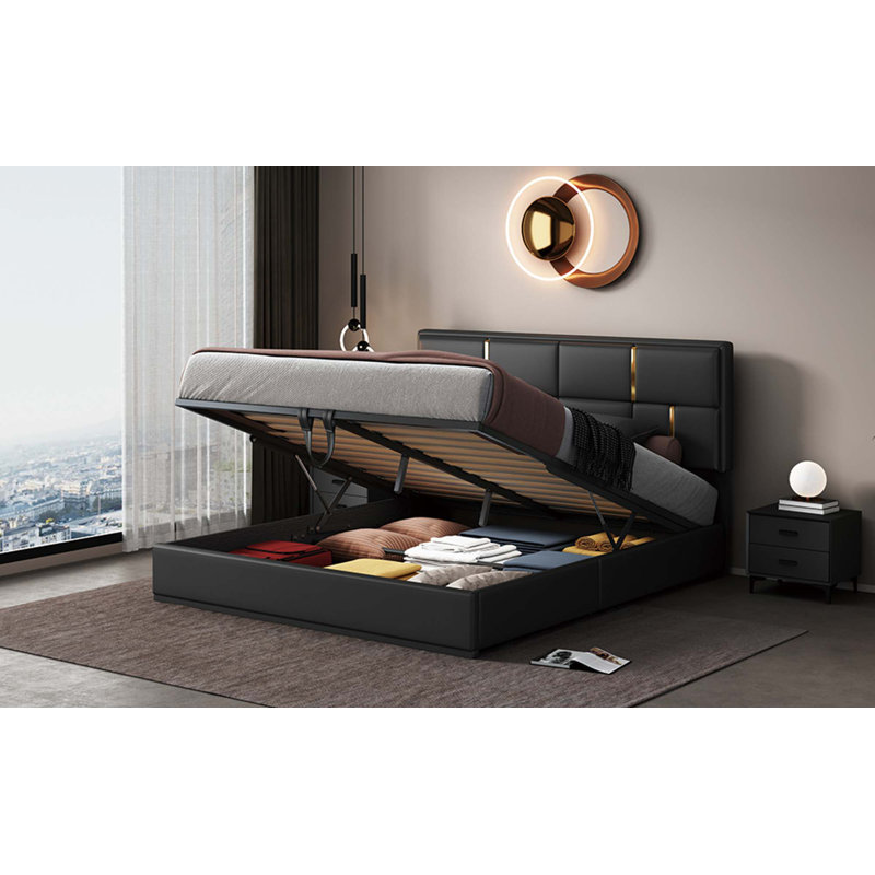 Upholstered Platform Bed With Hydraulic Storage System
